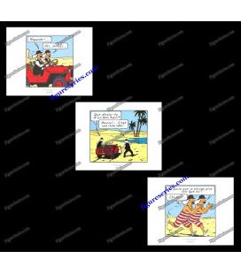 Triptych of 3 ex libris TINTIN the DUPOND in the Land of Black Gold