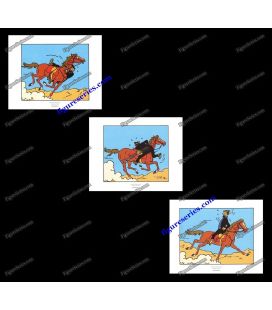Triptych of 3 ex libris TINTIN Captain Haddock on horseback
